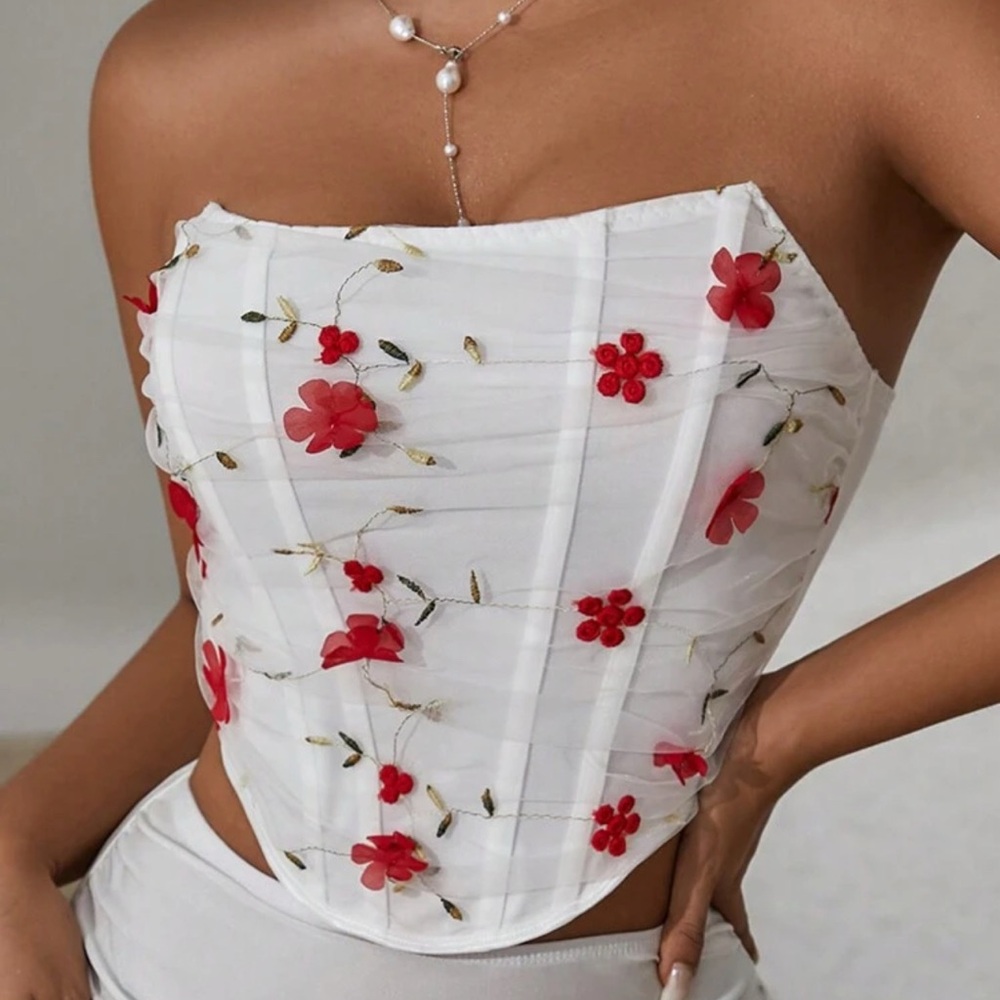 Floral Embroidered Sheer White Corset